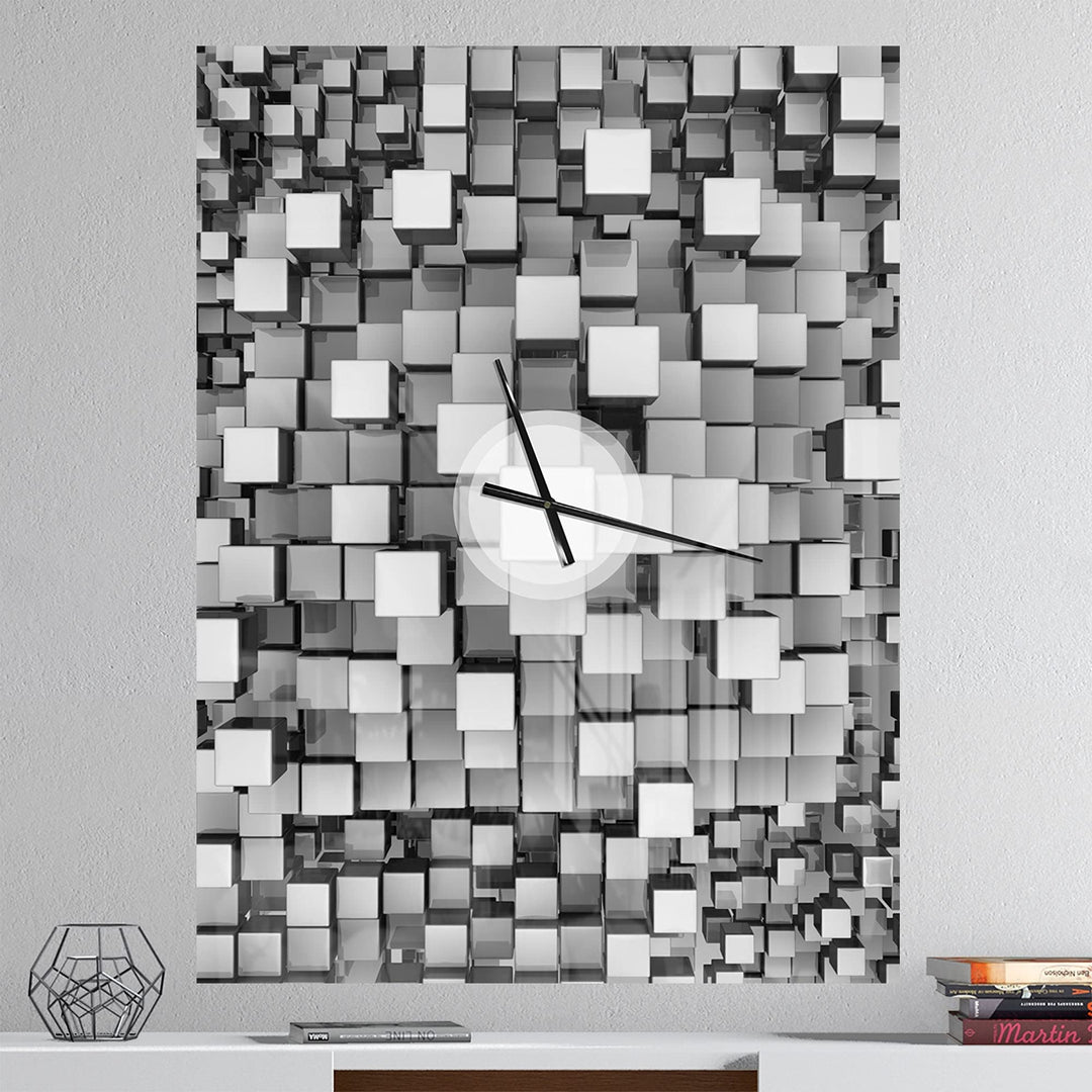 Design Art Designart 'Black and Grey Cubes' Oversized Modern all Clock 30 in. 30 in. wide x 40 in. high