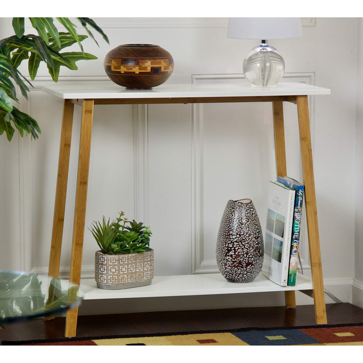 2 Tier Solid Bamboo Frame Console Table White Modern Contemporary Rectangle - Diamond Home USA