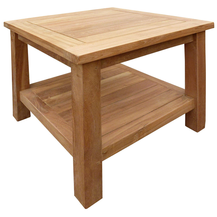 Outdoor Teak Wood Patio End Table with Shelf Brown Traditional Square Weather