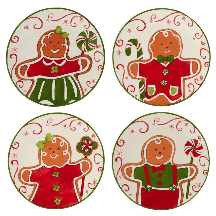 Holiday Magic Gingerbread 6" anape/Luncheon/Snack Plates Set of 4 Green Multi