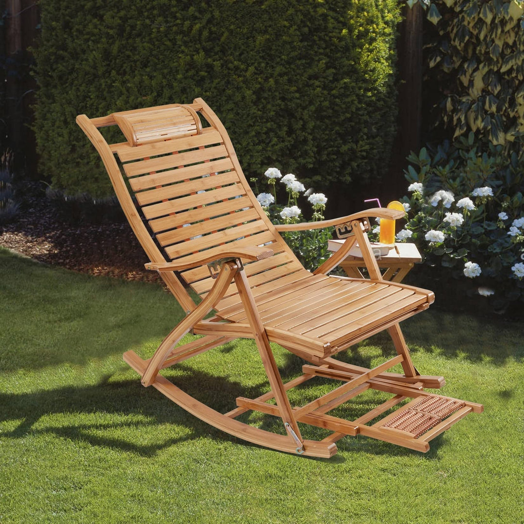 Bamboo Rocking Chairs Sun Lounger Recliners Outdoor Brown Classic Wood Reclining - Diamond Home USA