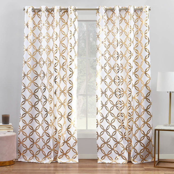 Exclusive Home Modo Metallic Geometric Grommet Top Curtain Panel Pair 54"x96" 54x96 - Winter/Gold