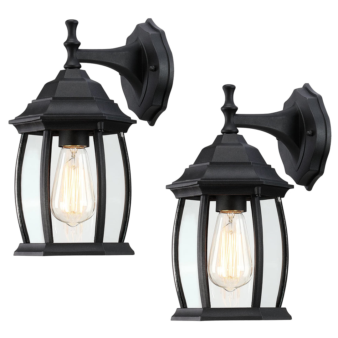 Textured Black Outdoor Wall Light Set of 2 Modern Contemporary Metal Dusk to