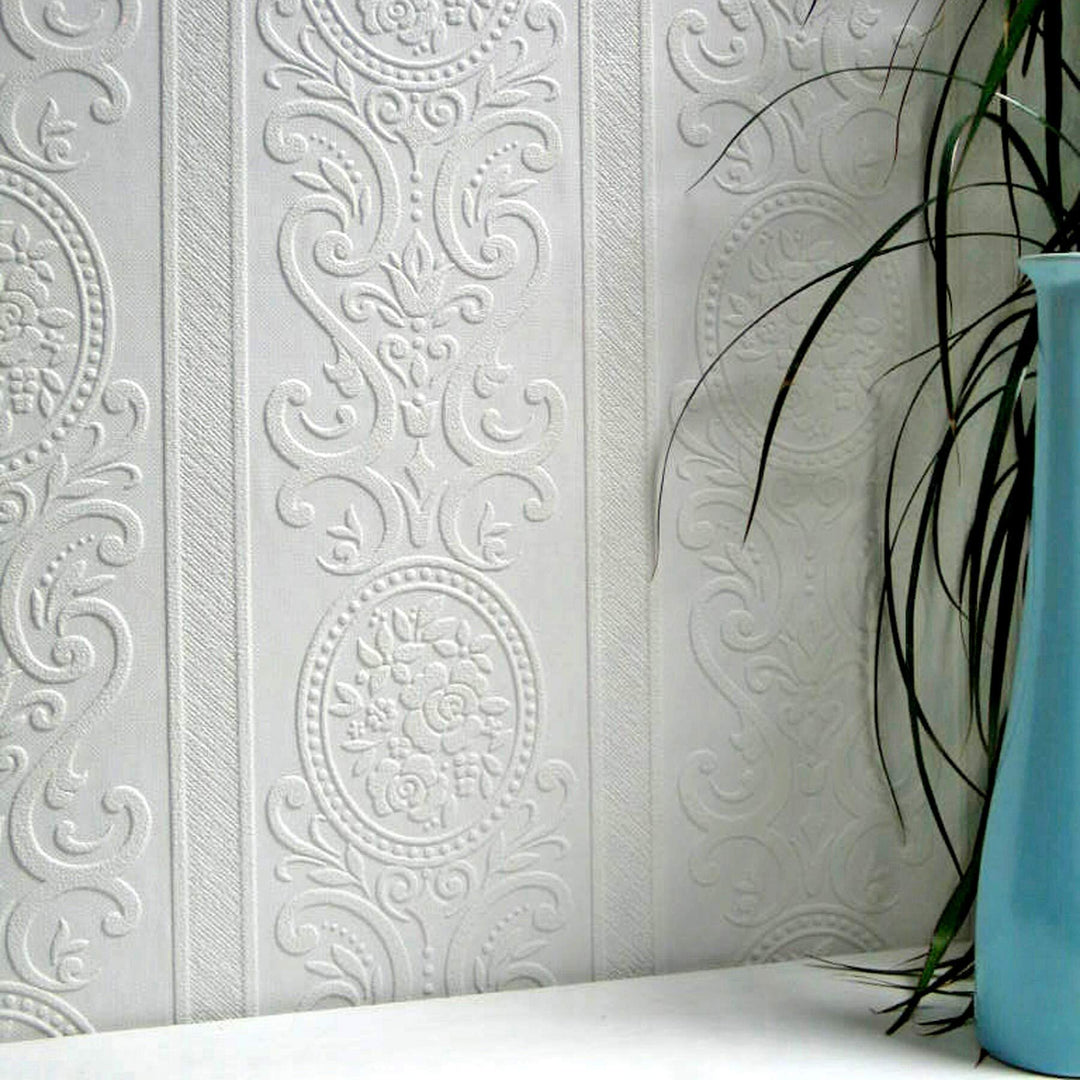 Paintable Textured Vinyl Wallpaper Off/White Traditional