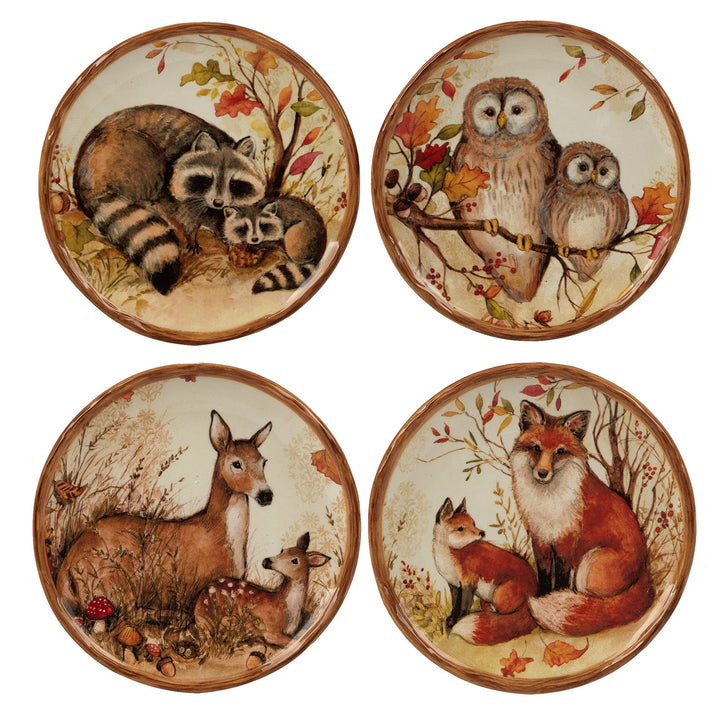 Pine Forest 6-inch Canape/luncheon Plates Set Of 4 Beige Brown Multi Color