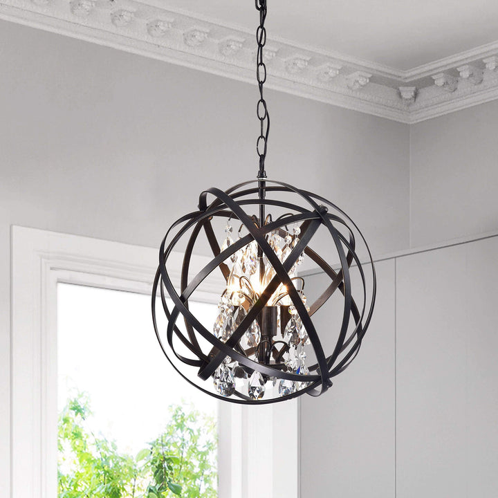 The Lighting Store Benita Antique Black 4-Light Metal Globe Crystal Chandelier