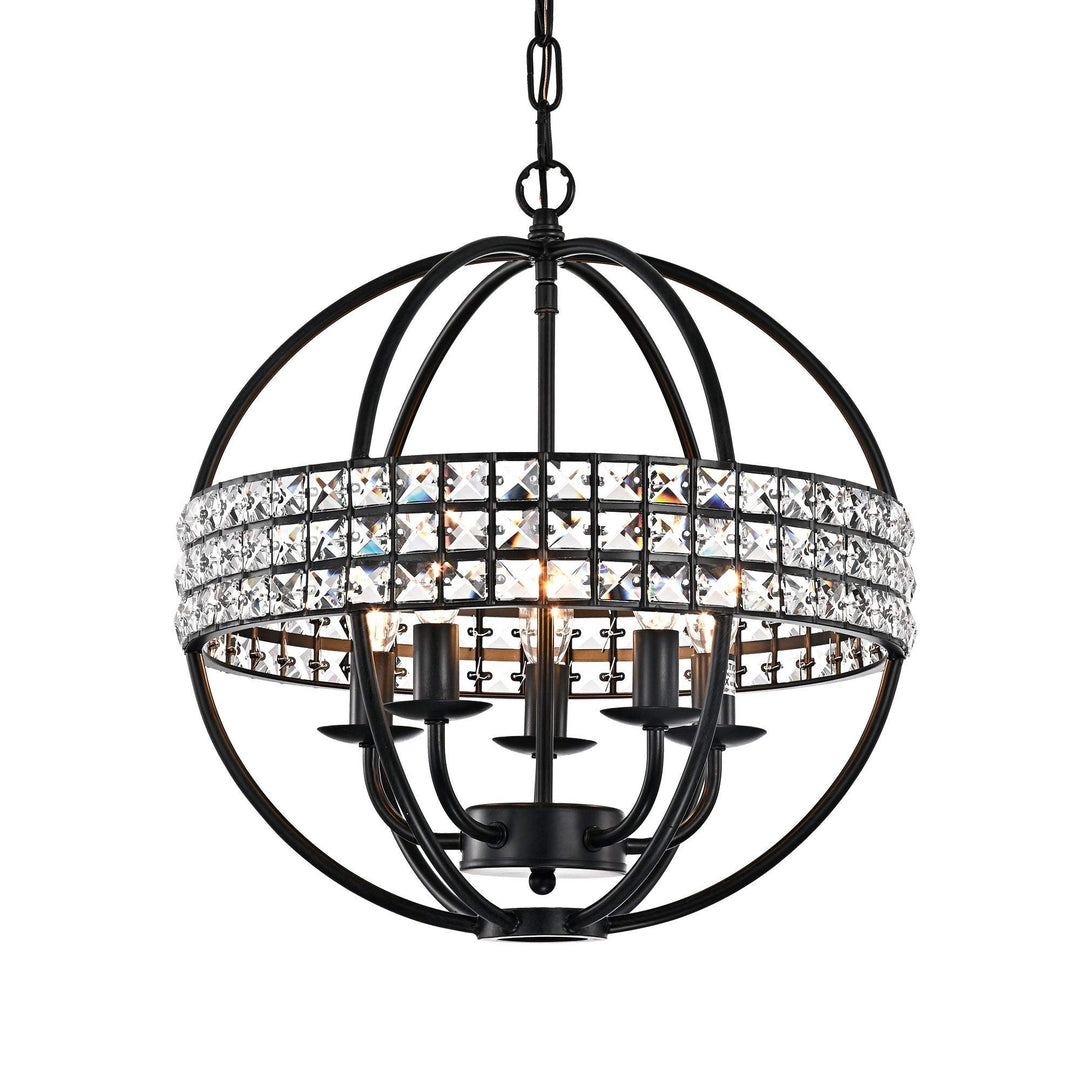 Antique Black 5-light Globe Cage with Crystal Belt Chandelier Glam Modern - Diamond Home USA