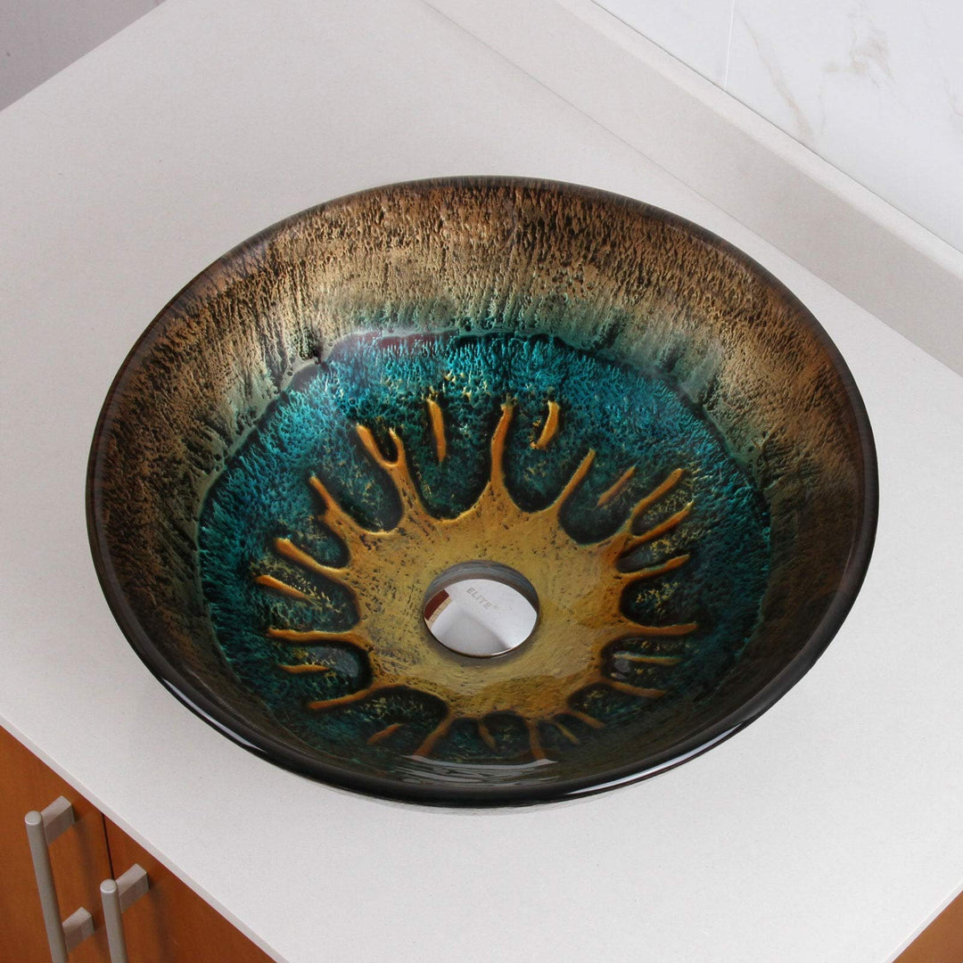 Volcanic Pattern Tempered Glass Bathroom Vessel Sink