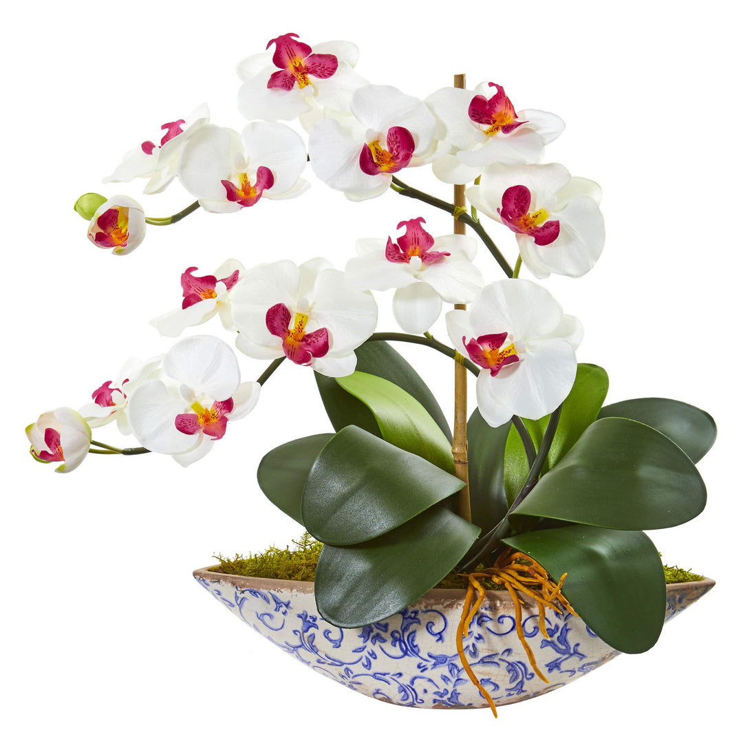 Nearly Natural Phalaenopsis Orchid Artificial Arrangement in Vase