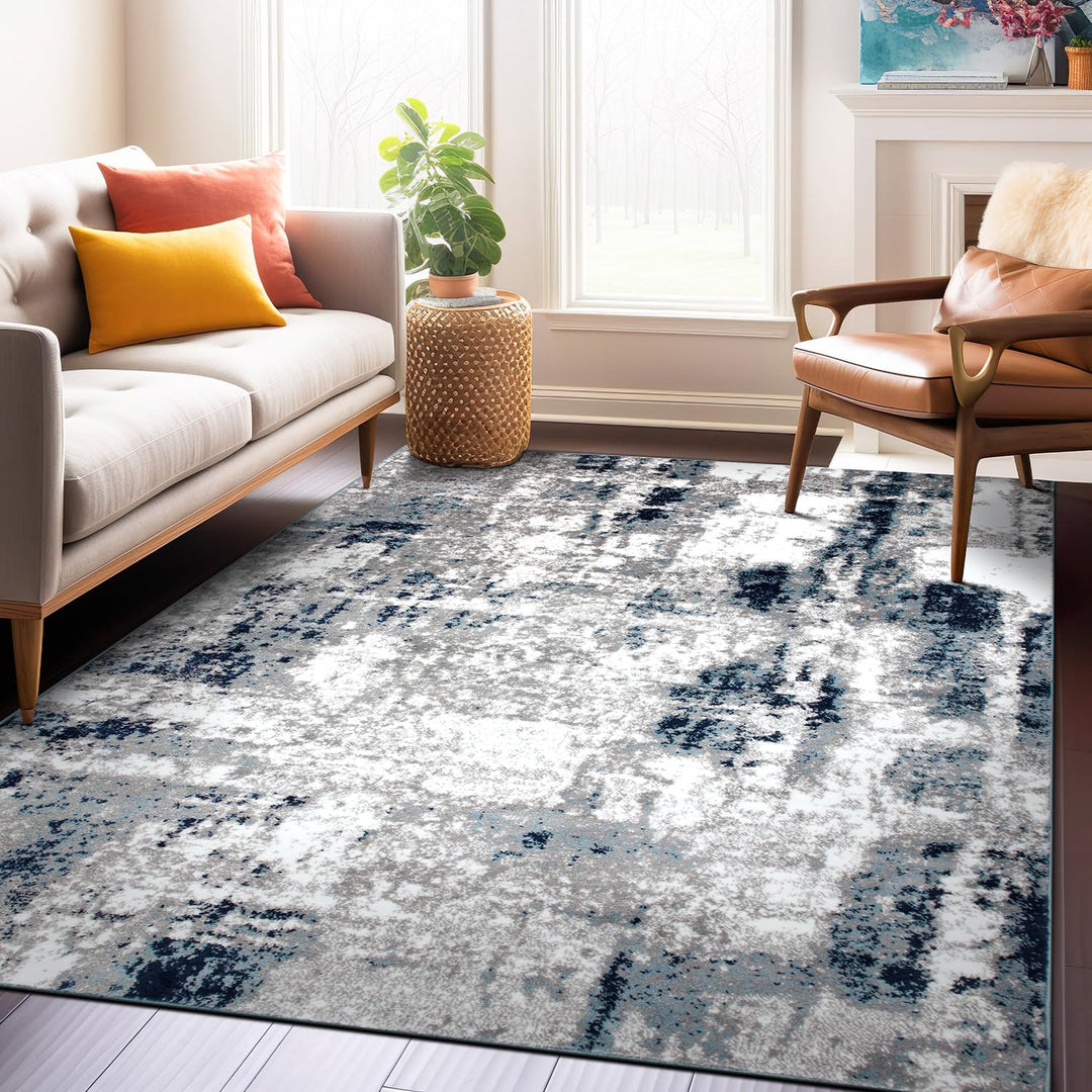 Rugshop Contemporary Abstract Distressed Area Rug 7'10" x 10' Blue 7' 10" x 10' - Blue