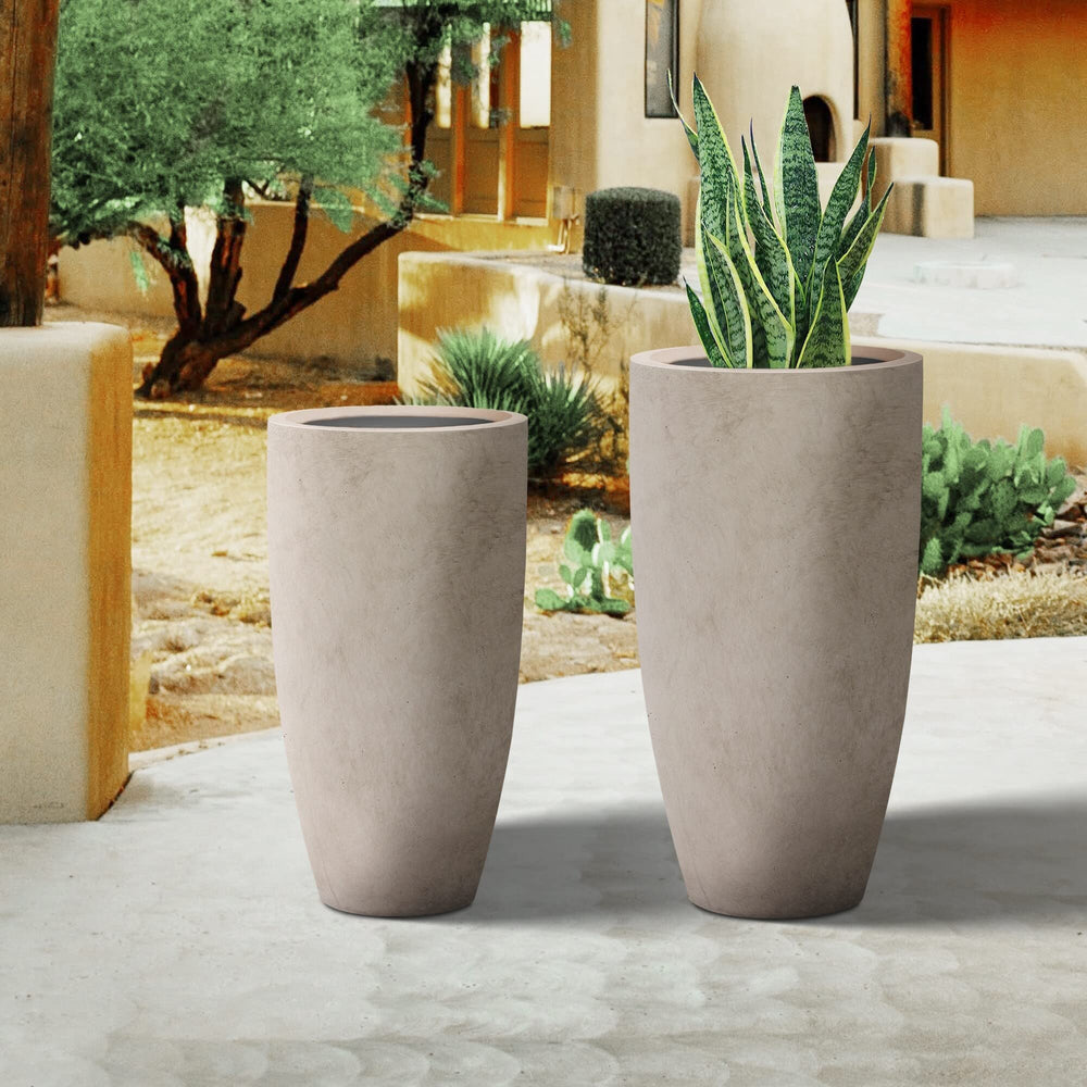 32" 23.6" H Tall Concrete Planter Large Outdoor Plant Pot Modern Tapered - Diamond Home USA