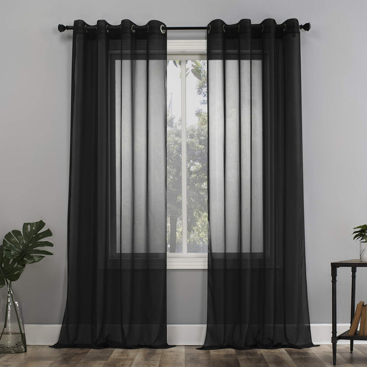 No. 918 Emily Sheer Voile Grommet Curtain Panel 59" x 95" Black 59x95 - Black