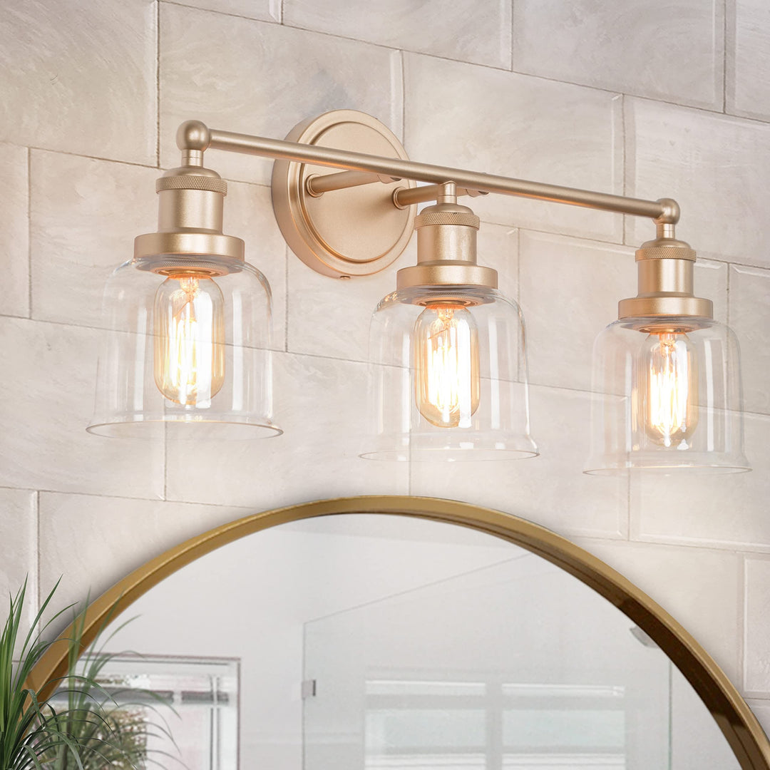 Modern Gold Bathroom Vanity Light 3-light Dimmable Glass Wall Sconces Rose L21.5