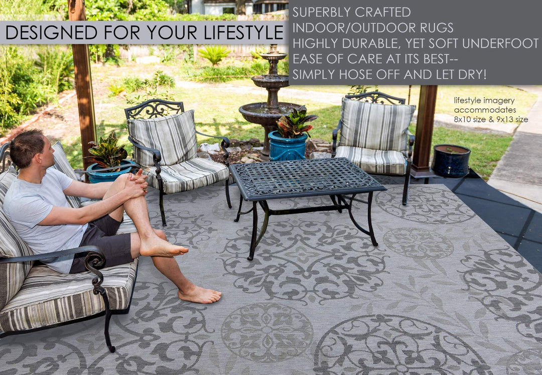 Gertmenian Indoor Outdoor Classic Flatweave Area Rug Stain & UV Resistant Carpet 7'10" x 10'