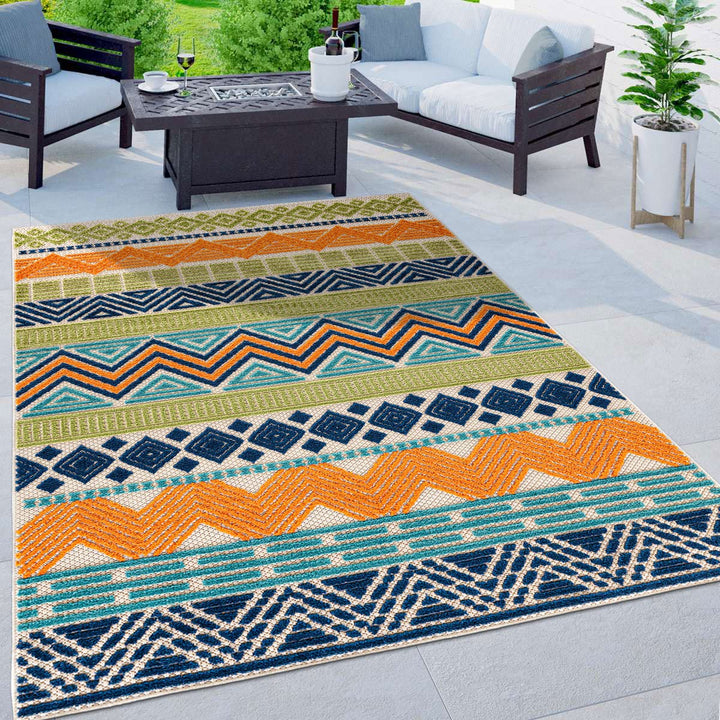 Rugshop Marbella Contemporary Boho Non-Shedding Patio Deck Backyard 7'10"x10' - Multi