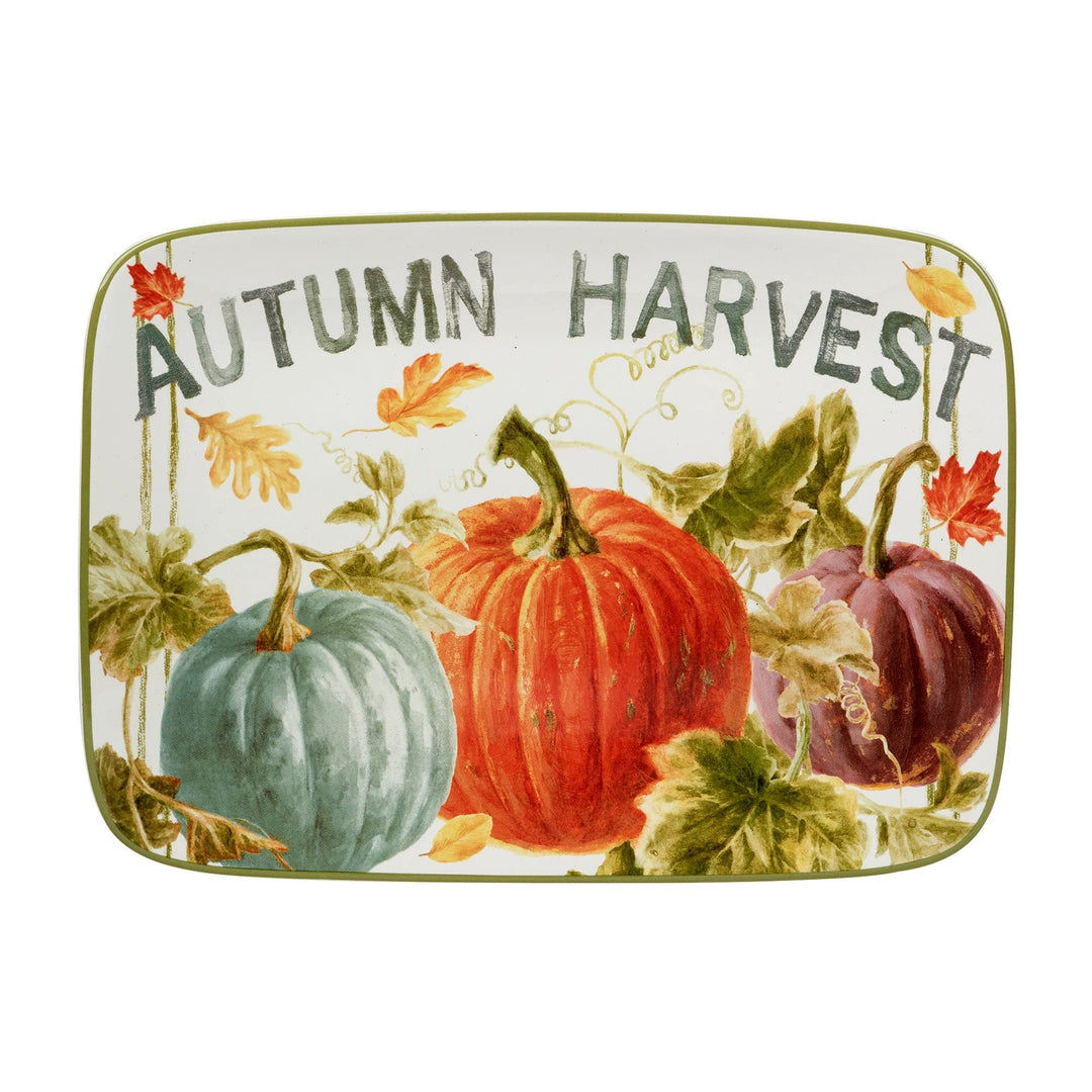 Autumn Harvest Rectangular 14 X 10-inch Platter 14" 10" 1" Green Ivory Multi