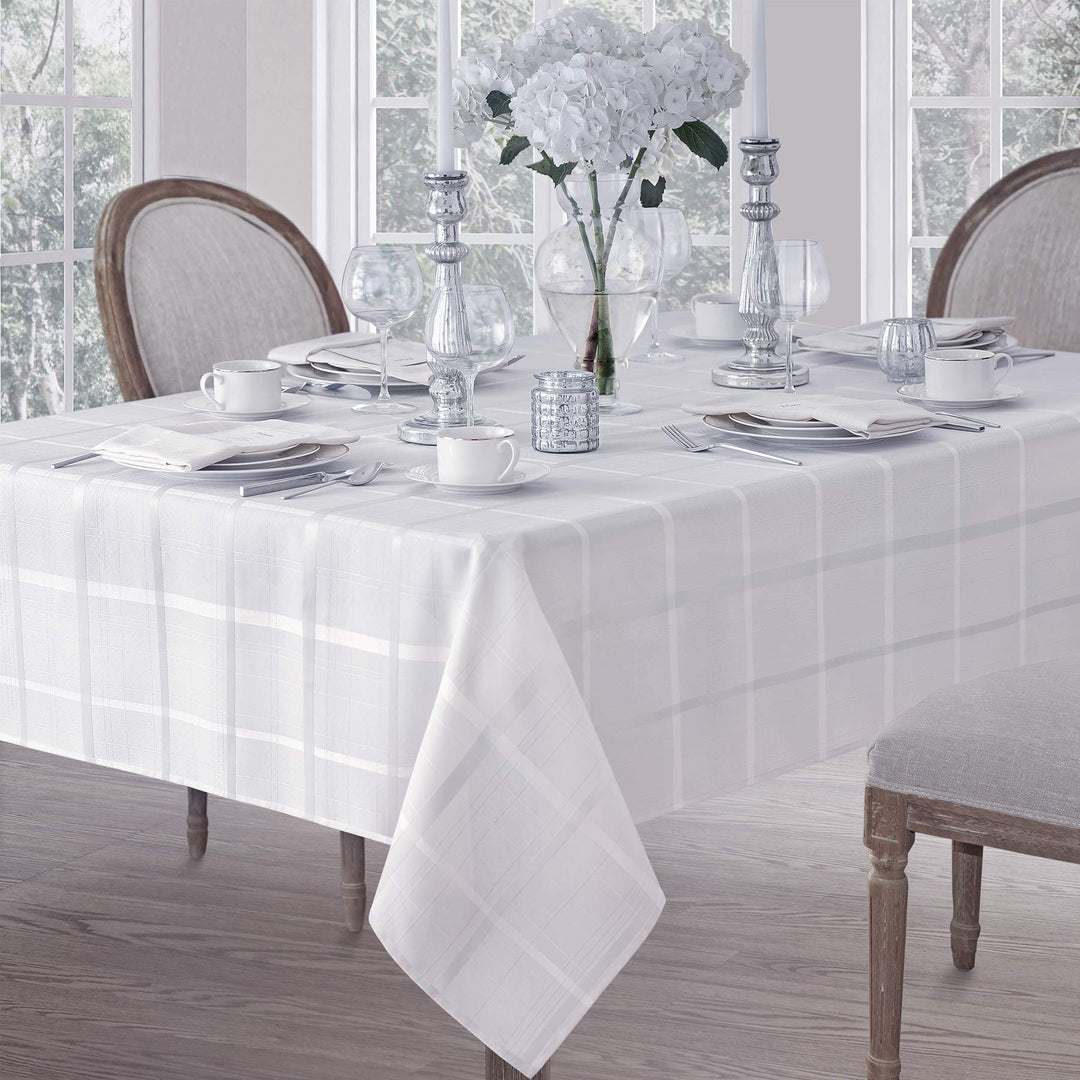 Newbridge 60 x 144 Inch Rectangle Fabric Tablecloth Elegance Plaid 100% 60" w x 144" l - White