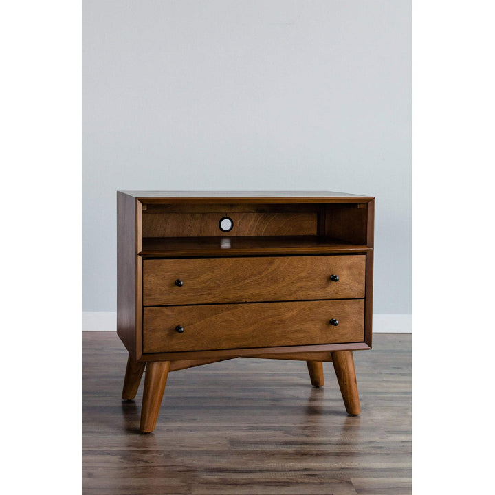 Large Wood 2 Drawer Nightstand in Acorn (Brown) Brown Mid-Century Modern