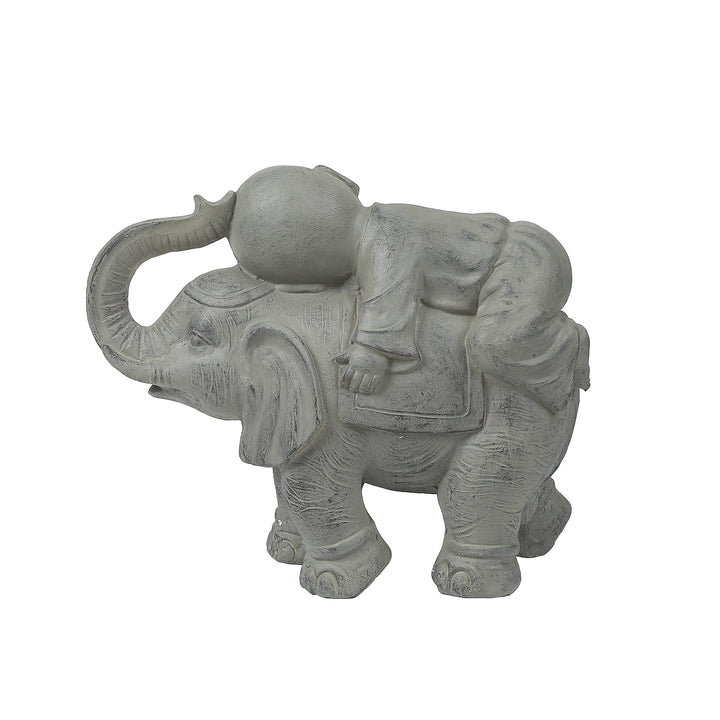 Gray Mgo Monk and Elephant Garden Statue Grey Oriental Magnesium Oxide Weathered