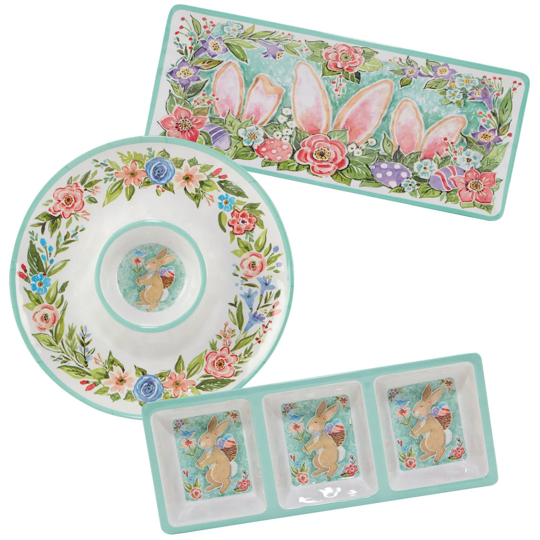 Joy Of Easter 3 Piece Hostess Set Multi Color Floral Casual Farmhouse Round