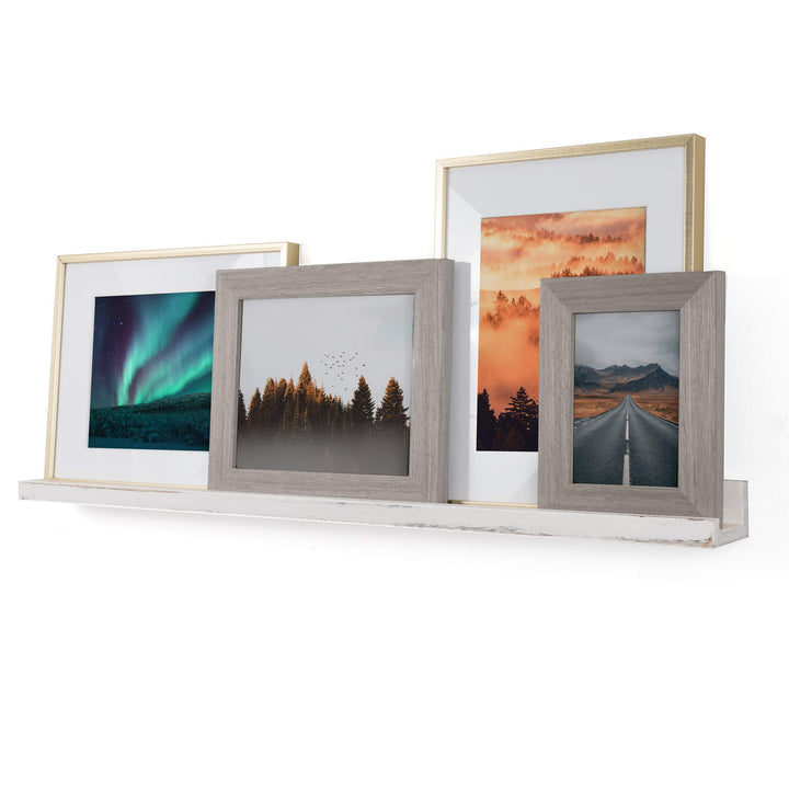 Rustic State Ted Wall Mount Narrow Picture Ledge Shelf Photo Frame Display - Burnt White