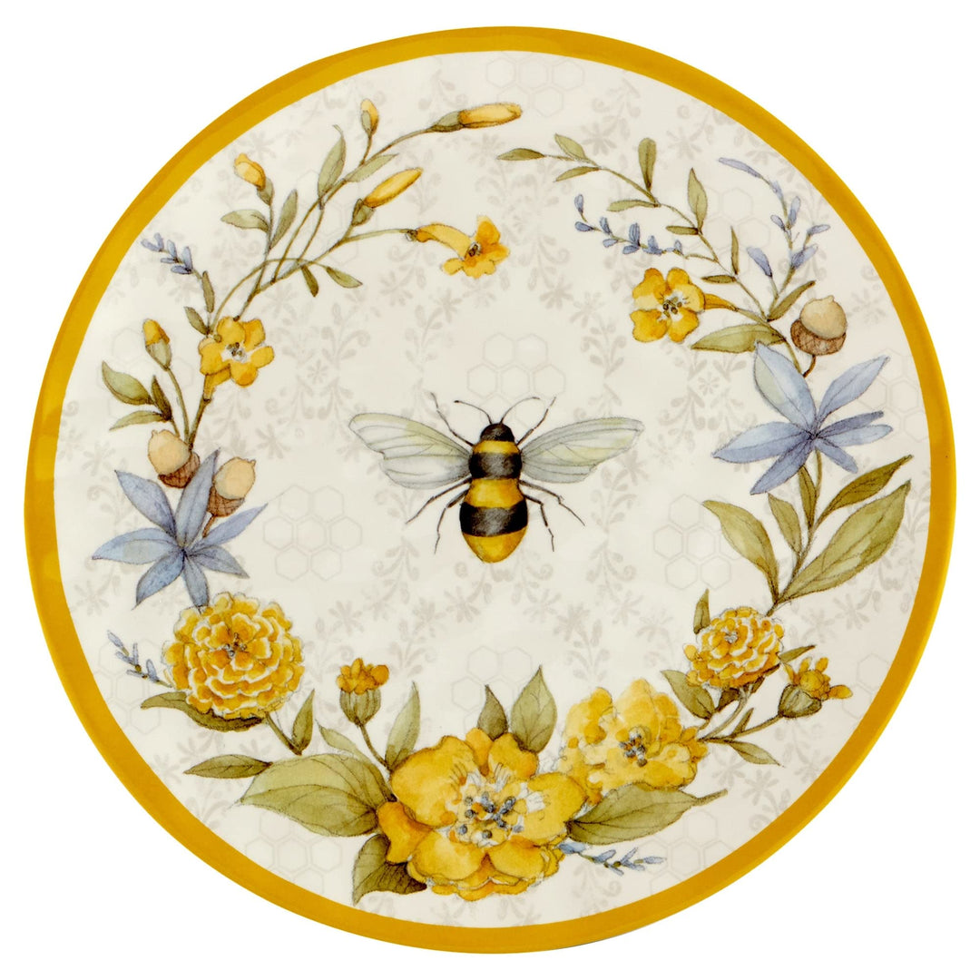 Bee Sweet 11" Dinner Plate Set Of 6 Dia Multi Color Off/White Yellow Floral