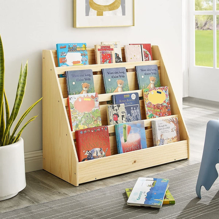 Pinewood Single-Sided Bookcase Display Stand for Kid Kids Storage Bookshelf with