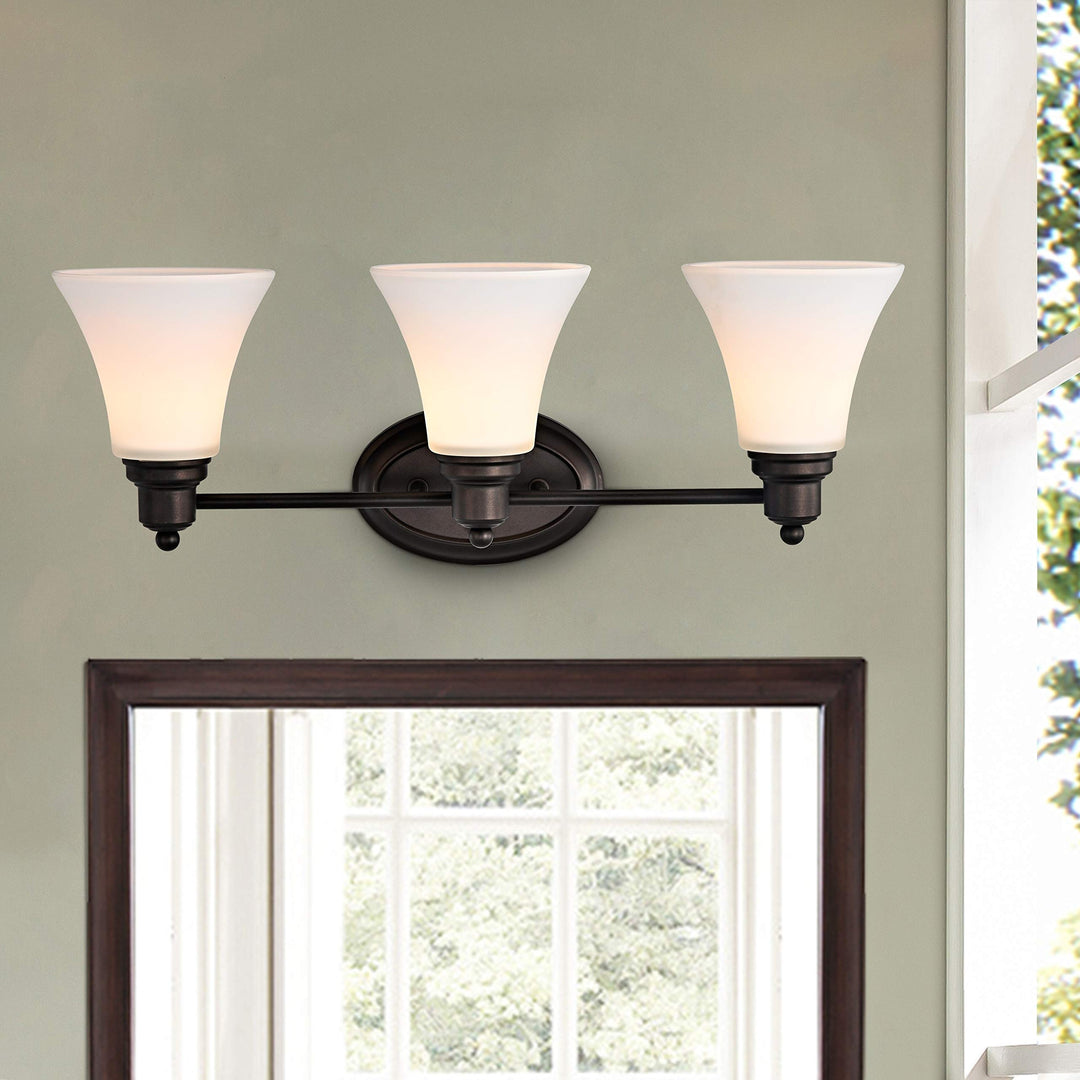 3-Light Oil-Rubbed Bronze Bath/Vanity Fixture Brown Farmhouse Transitional Glass