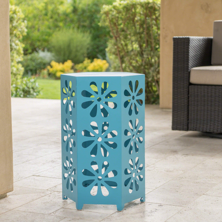 Christopher Knight Home Outdoor 14" Iron Floral Side Table Matte