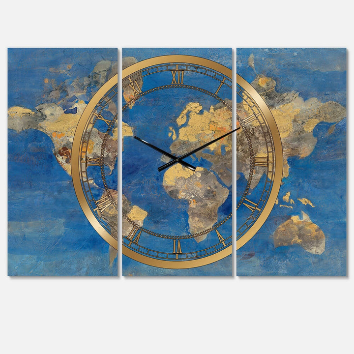 Golden Glam World Map' 3 s Oversized Wall Clock 36 in. Wide X 28 High