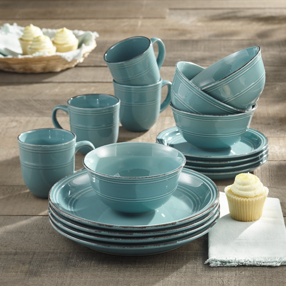 American Atelier Round Dinnerware Sets|Aqua Blue Kitchen Plates Bowls and - Diamond Home USA