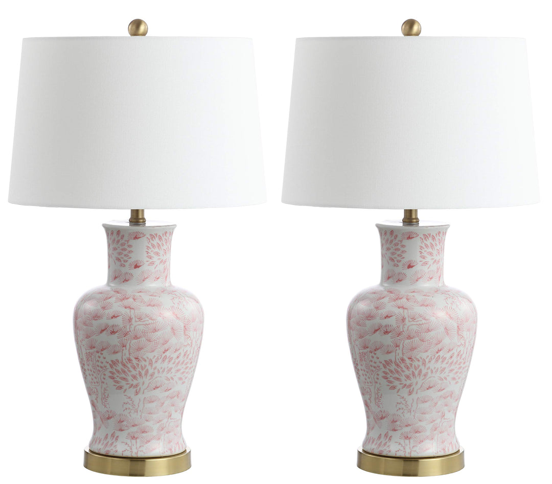 SAFAVIEH Lighting Collection Calli Pink/ White Chinoiserie 28-inch Bedroom