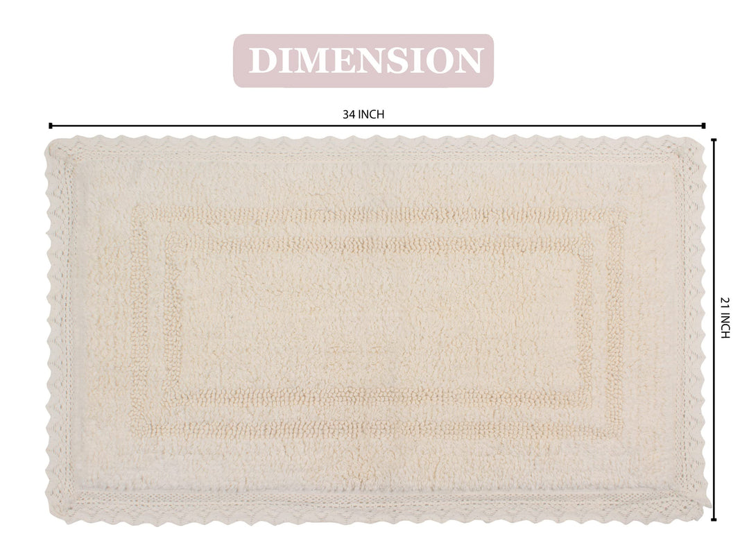 Home Weavers Opulent eversible Bathmat 100% Cotton Bathroom ugs Set Washable 21"x34" - Ivory