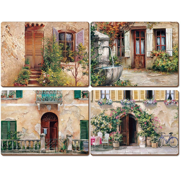 Home Hardboard Placemats Tuscan Doorways Set of 4 Multi Color Rectangle