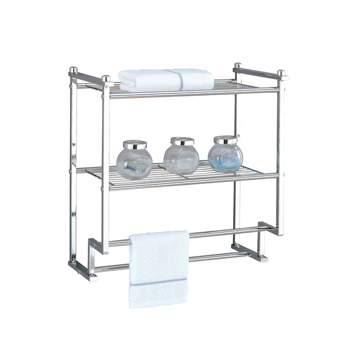 2 Tier Wall Mounted Shelf with Towel Rack 17.6x9.6x18.2 Grey Modern Contemporary