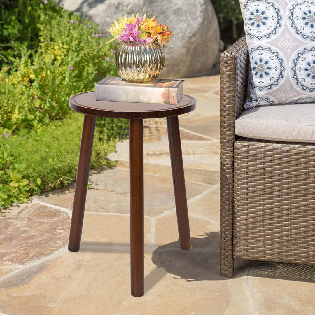 Wood Plant Stand Round Small Side Table Holder (Set of 2) Brown Rustic