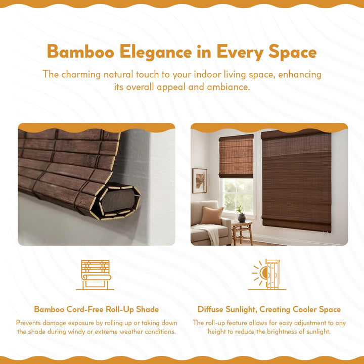 Radiance Cordless Bamboo Blinds - Flatstick Bamboo Roman Shades for Windows