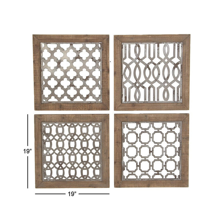 Set of 4 Traditional 19 Inch Brown and Black Geometric Wall Decor Wood