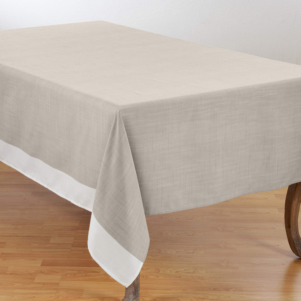 SARO LIFESTYLE Neoteric Collection 100% Polyester Tablecloth with Banded 67 x 140 - Natural