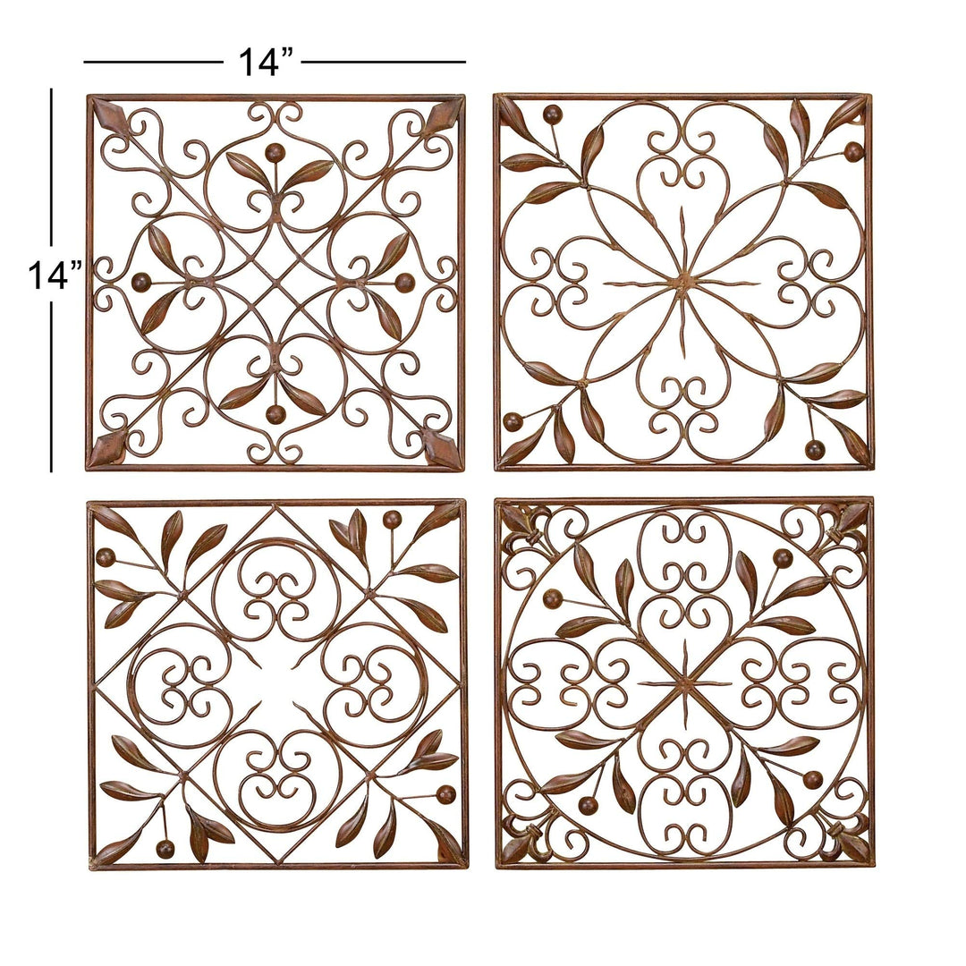 Set of 4 Traditional Floral Scrollwork Metal Wall Decor by Brown Iron