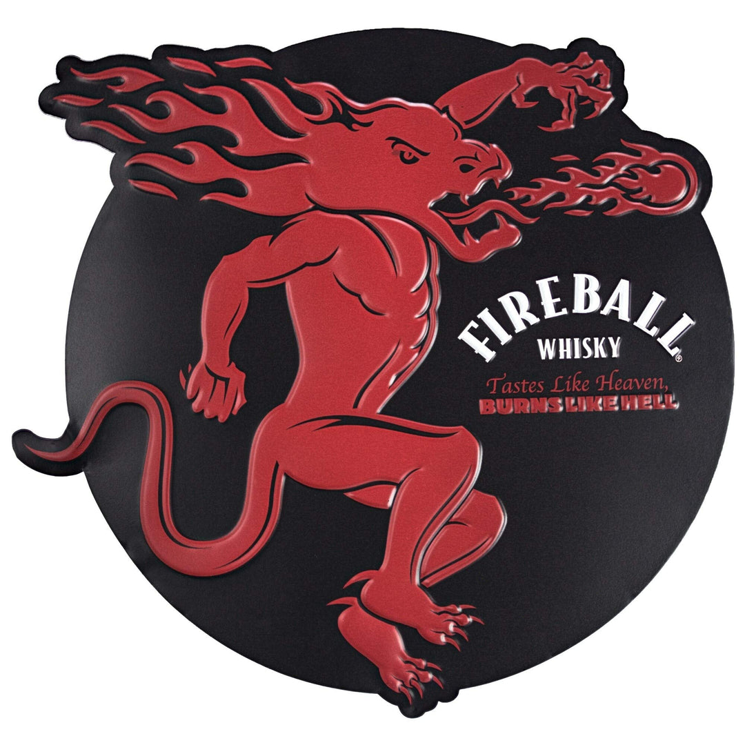 Fireball Whisky Embossed Metal Wall Decor Sign Red Novelty