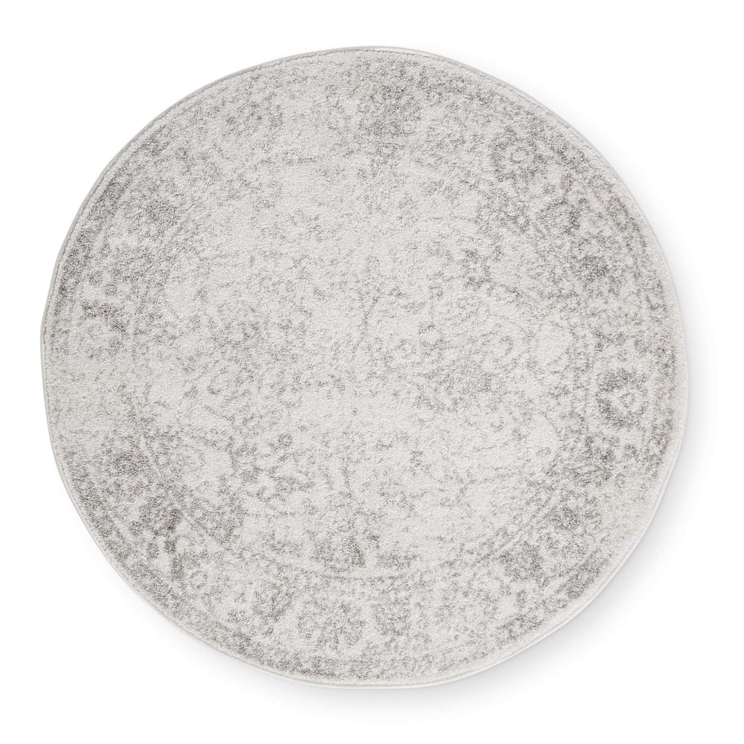 Distressed Style Circular Rug 4'0" Indoor Neutral Ivory Silver Oriental