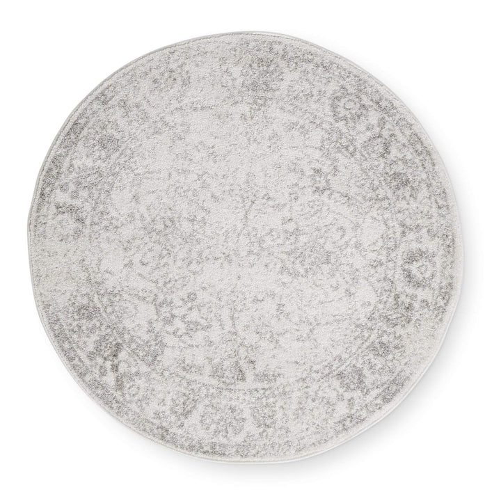 Distressed Style Circular Rug 4'0" Indoor Neutral Ivory Silver Oriental