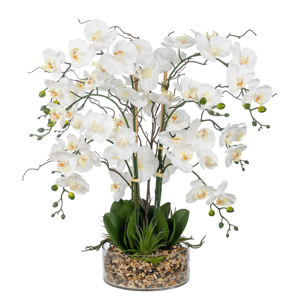 9 Stems 29.13" Real Touch Artificial Silk Orchids in Glass Pot for Home Office - Diamond Home USA