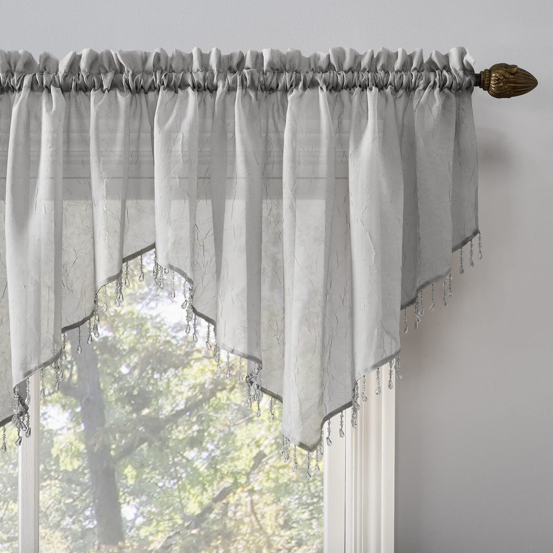 No. 918 Erica Crushed Voile Ascot Beaded Sheer Rod Pocket 1-Piece Curtain Valance