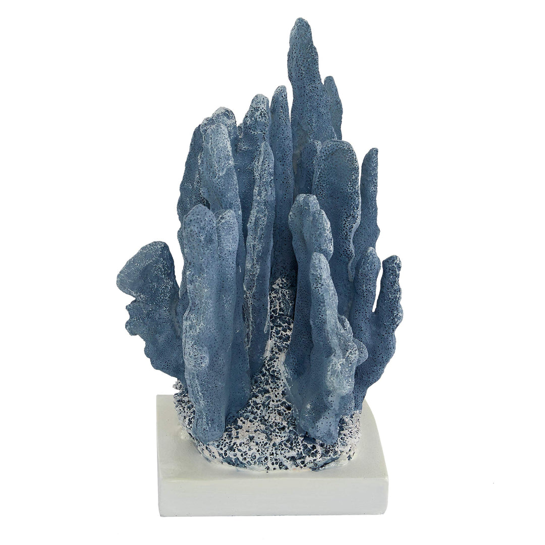 Powder Blue Resin Coral Sculpture with White Rectangular Base 7 X 6 10