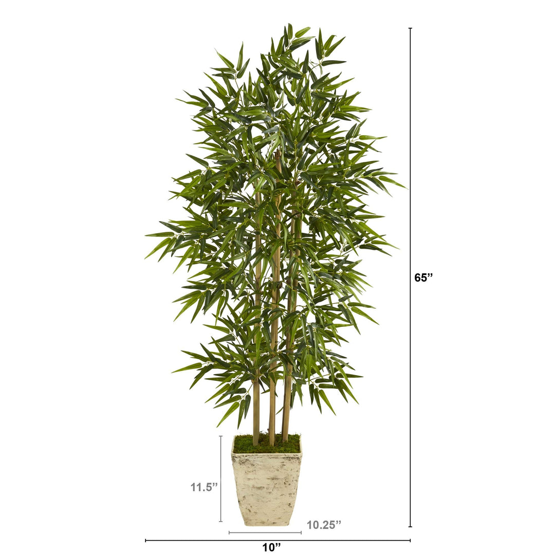 65" Bamboo Artificial Tree in Country White Planter Green - Diamond Home USA