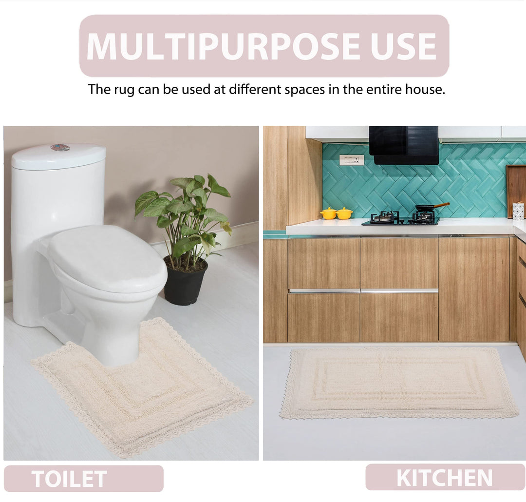 Home Weavers Opulent eversible Bathmat 100% Cotton Bathroom ugs Set Washable 21"x34" - Ivory