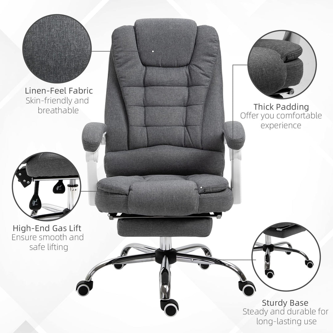 High-Back Executive Office Chair with Footrest Linen-Fabric Computer Padded