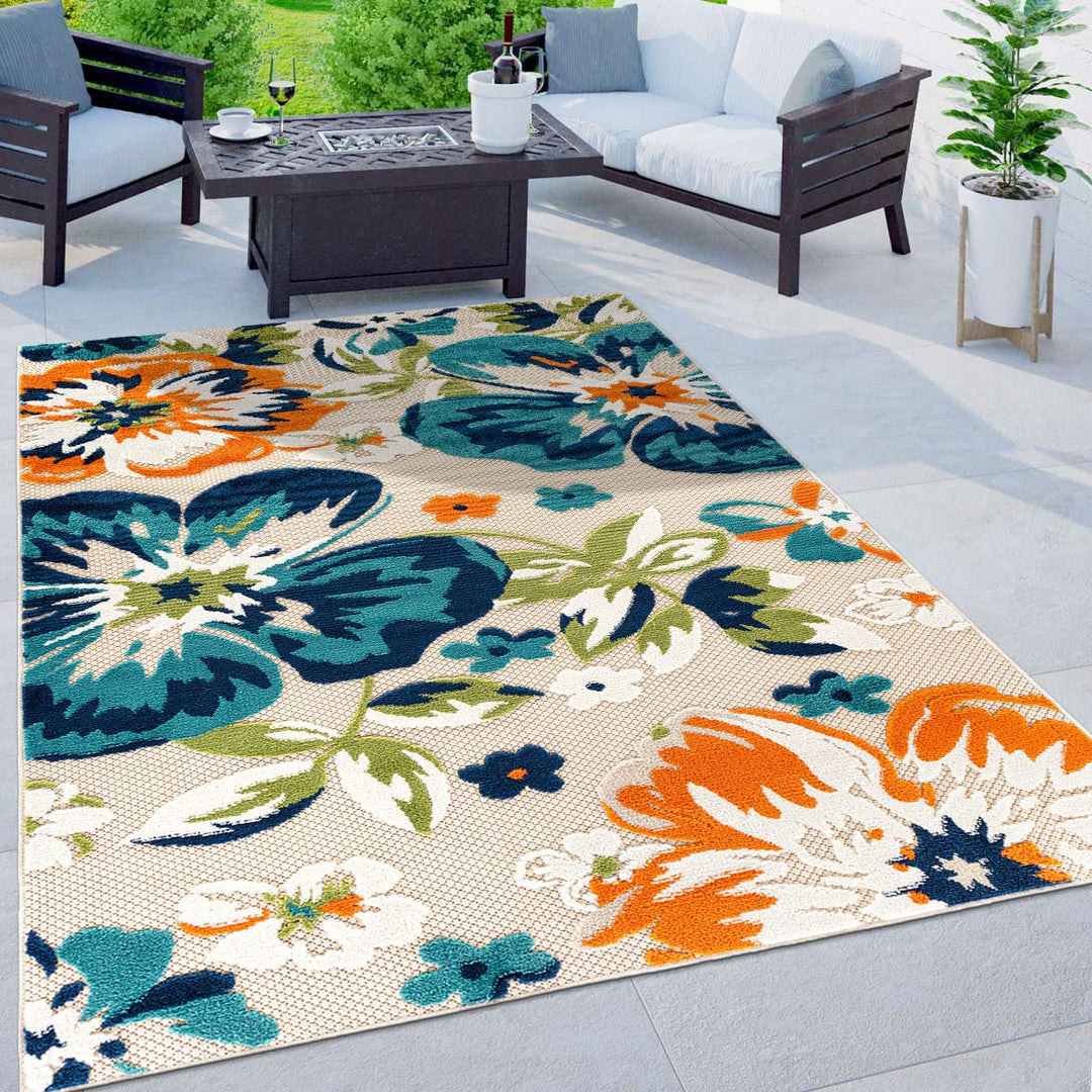 Rugshop Bergamo Contemporary Floral Non-Shedding Patio Deck Backyard 7'10"x10' - Multi